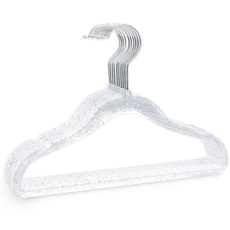 10Pcs Clothes Hangers Plastic 40cm Glitter Transparent Crystal Seamless Clothes Racks for Closet