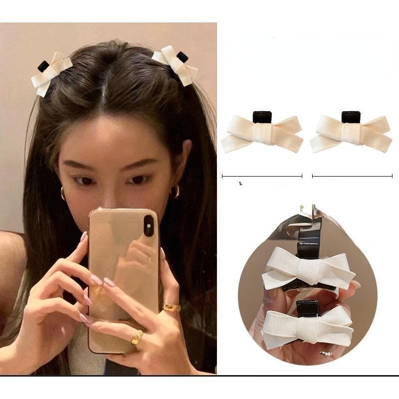 Korean Velvet Bow Hair Clip Claw Clamp Sweet Black Red Bow Small Hair Claw Clip Princess Headwear Girls Women Hair Claw Clip 2pcs