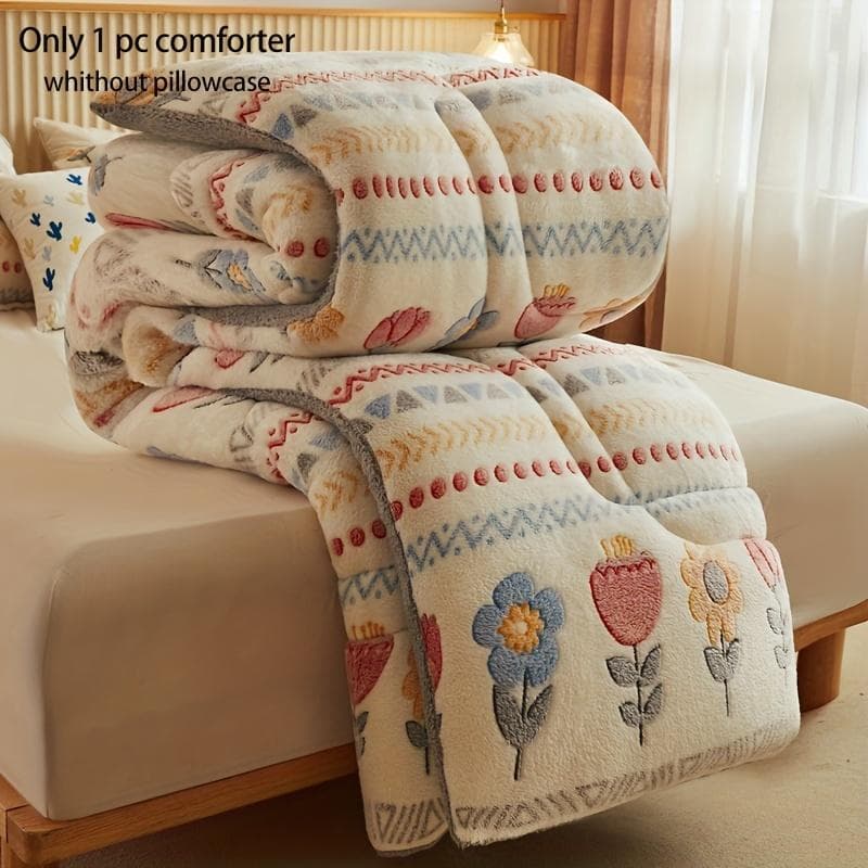 Skin-Friendly Velvet Cozy Boho Floral Snowflake Comforter - Quilted, Machine Washable, Fade-Resistant Thick Bedding for All Seasons 200x230cm/4kg