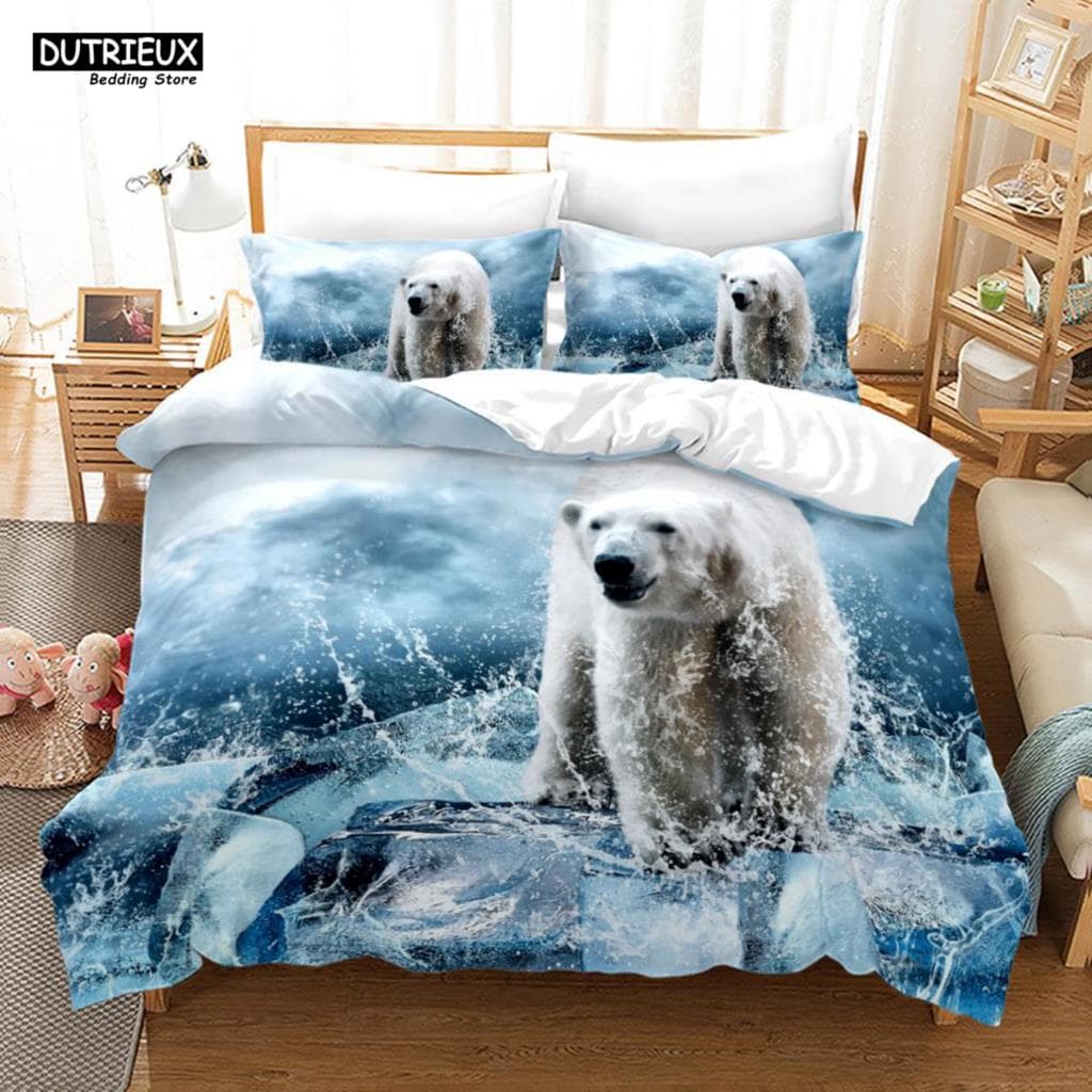 3D Teddy Bear Bedding Set White Polar Bear Bed Linen Teens Women Single Twin Queen King Full Size Duvet Cover 2/3pcs Bedclothes US Queen(228x228cm)