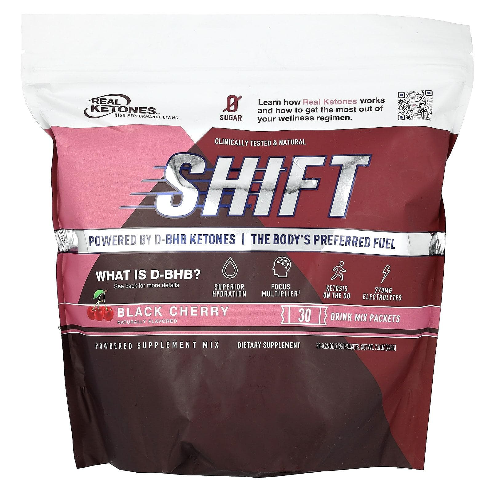 Real Ketones, Shift, Black Cherry, 30 packs of drink mix, 0.26 oz (7.5 g) each