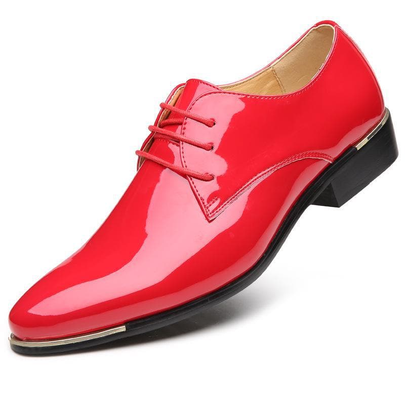 Retro British Men's Business Casual Patent Leather Lace-up Shoes, Large Size 48 43 red
