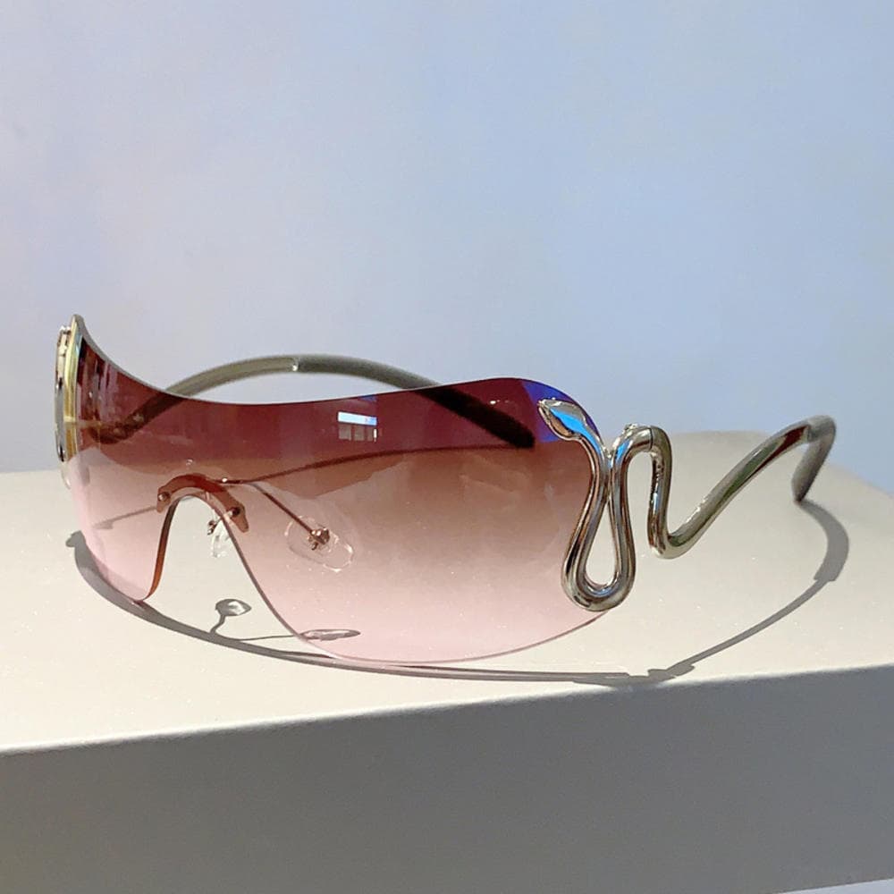 Y2k Rimless Sunglasses Fashion Outdoor Shades Women Stylish Monoblock Gradient Eyewear New Snake Metal Legs Goggles Gifts