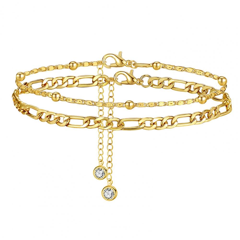 Adjustable Women Anklet Elegant Double-layered Rhinestone Anklet for Women Adjustable Length Polished Ankle for Birthdays golden