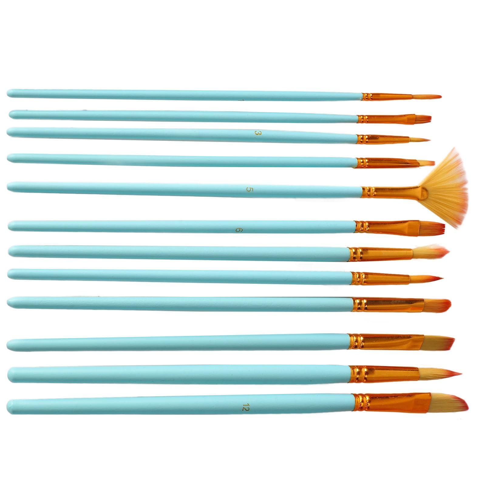 12Pcs Artist Paint Brush Set Assorted Painting Brushes Kit for Acrylic Watercolor Gouache Oil Craft