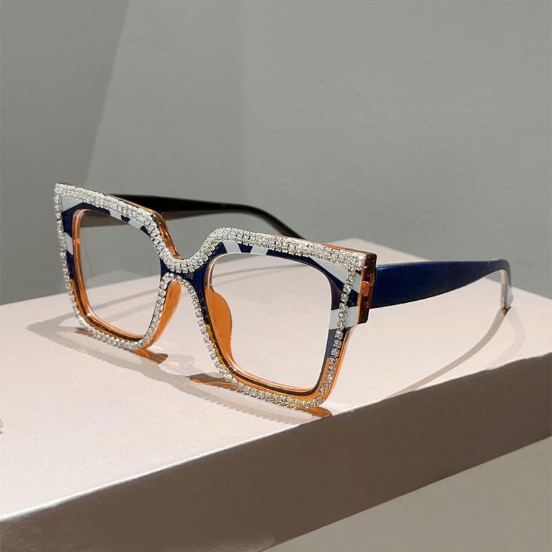 KAMMPT Women Fashion Patchwork Color Frame Crystal Shiny Glasses Non-prescription Original Brand Design Eyewear