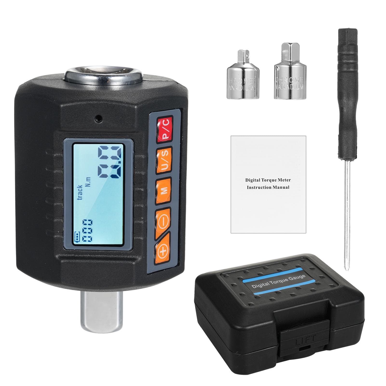 ENC-340 Digital Display Torque Meter Wrench Torque Tester 12'' Drive & Includes Adapters for 38'' black