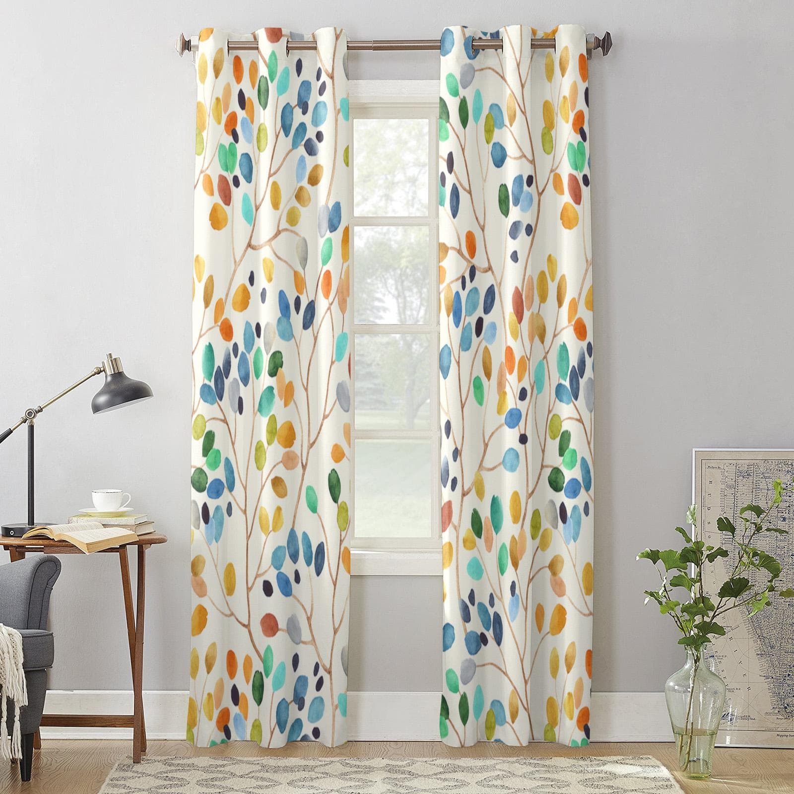 Colorful Leaves Abstract Window Curtains for Living Room Bedroom Curtain Modern Kitchen Blinds Drapes Curtains 135W x 60H(cm) x1