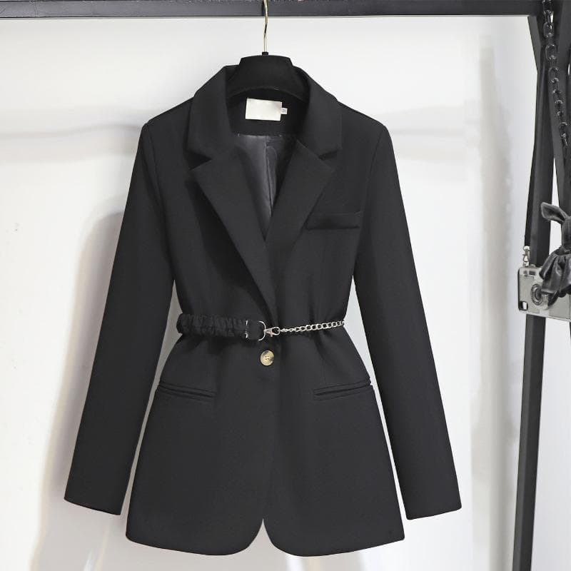 Blazer Female Design Sense Early Autumn Thin Waist Fried Street Small Suit Top 2XL black