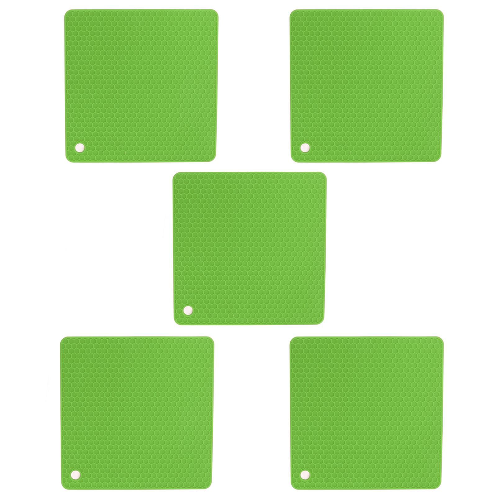 5pcs Silicone Pot Holders Mat Heat Resistant Anti Slip Square Honeycomb Trivet Mat Hot Pads for green