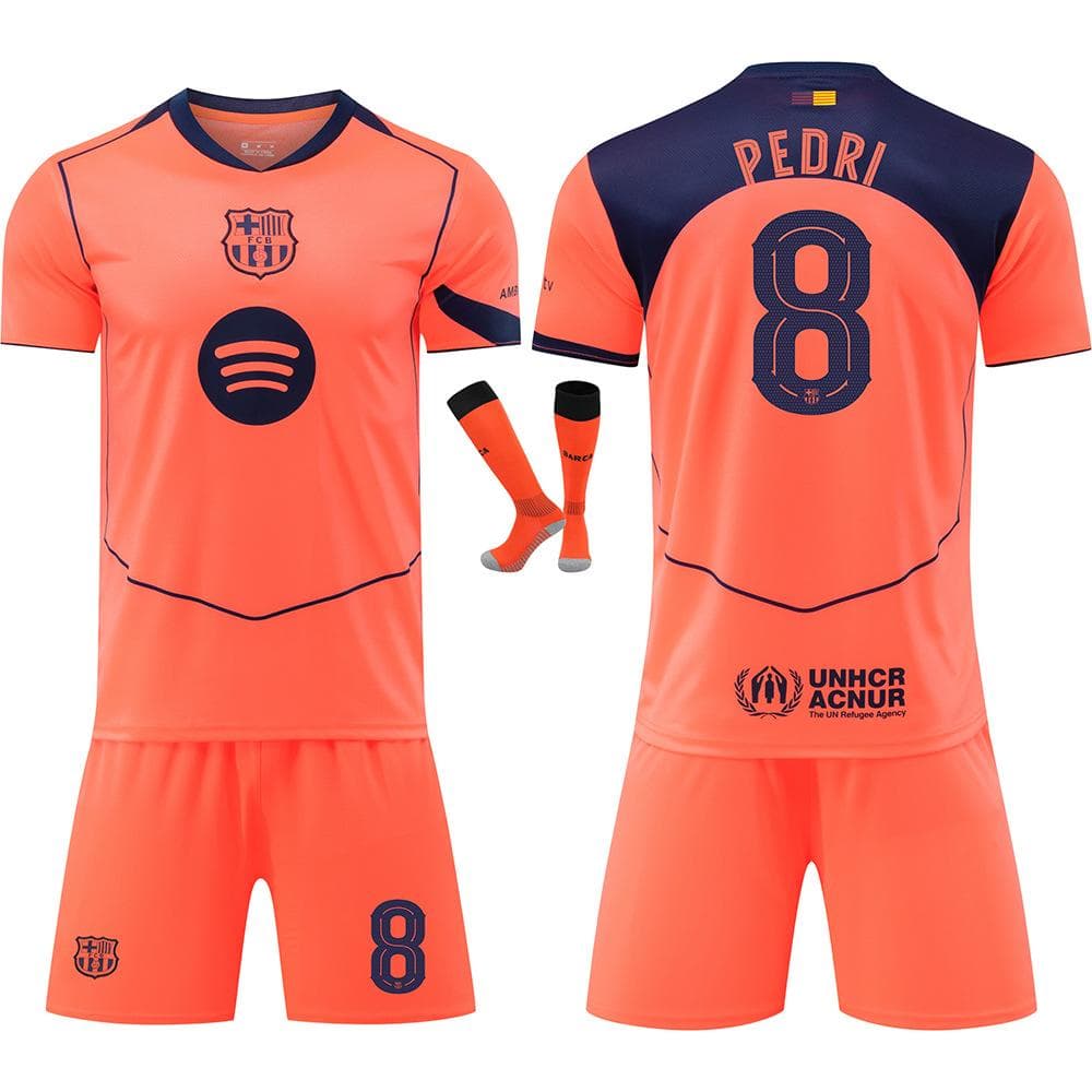 25-26 Barcelona UEFA Champions League Orange Football Jersey for Kids and Adults PEDRI #8 26