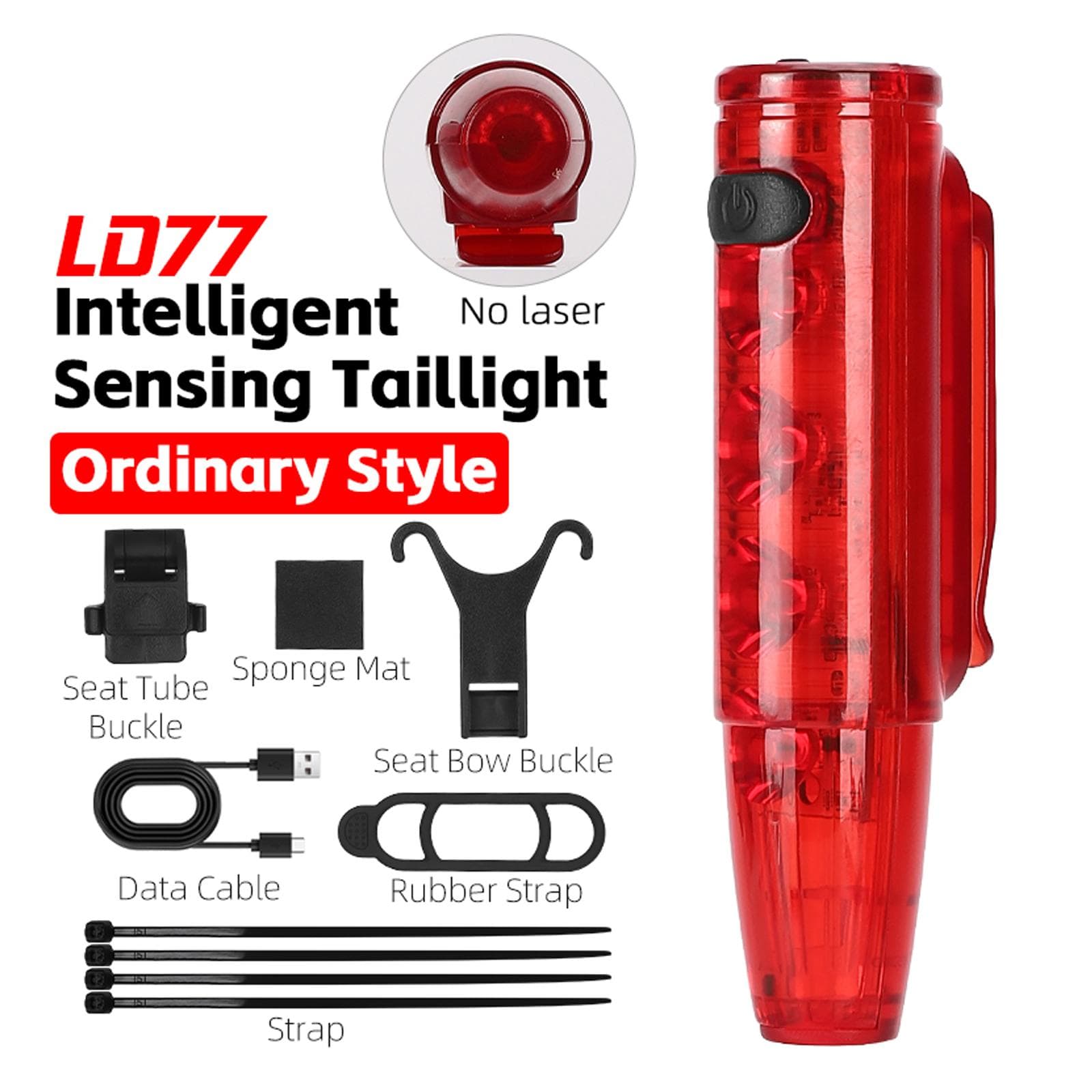 Bicycle Rear Light USB Rechargeable High Visibility Multifunction Bike Rear Light with Brake LD77