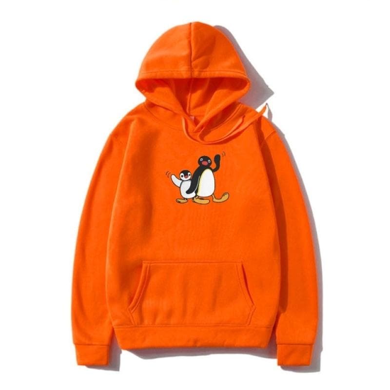 Pingu Men's Pullover Penguin Series Cartoon Meme Kids Retro Cute Funny Funny Hoody Camisas Hoodie Pullover Premium Cotton S orange