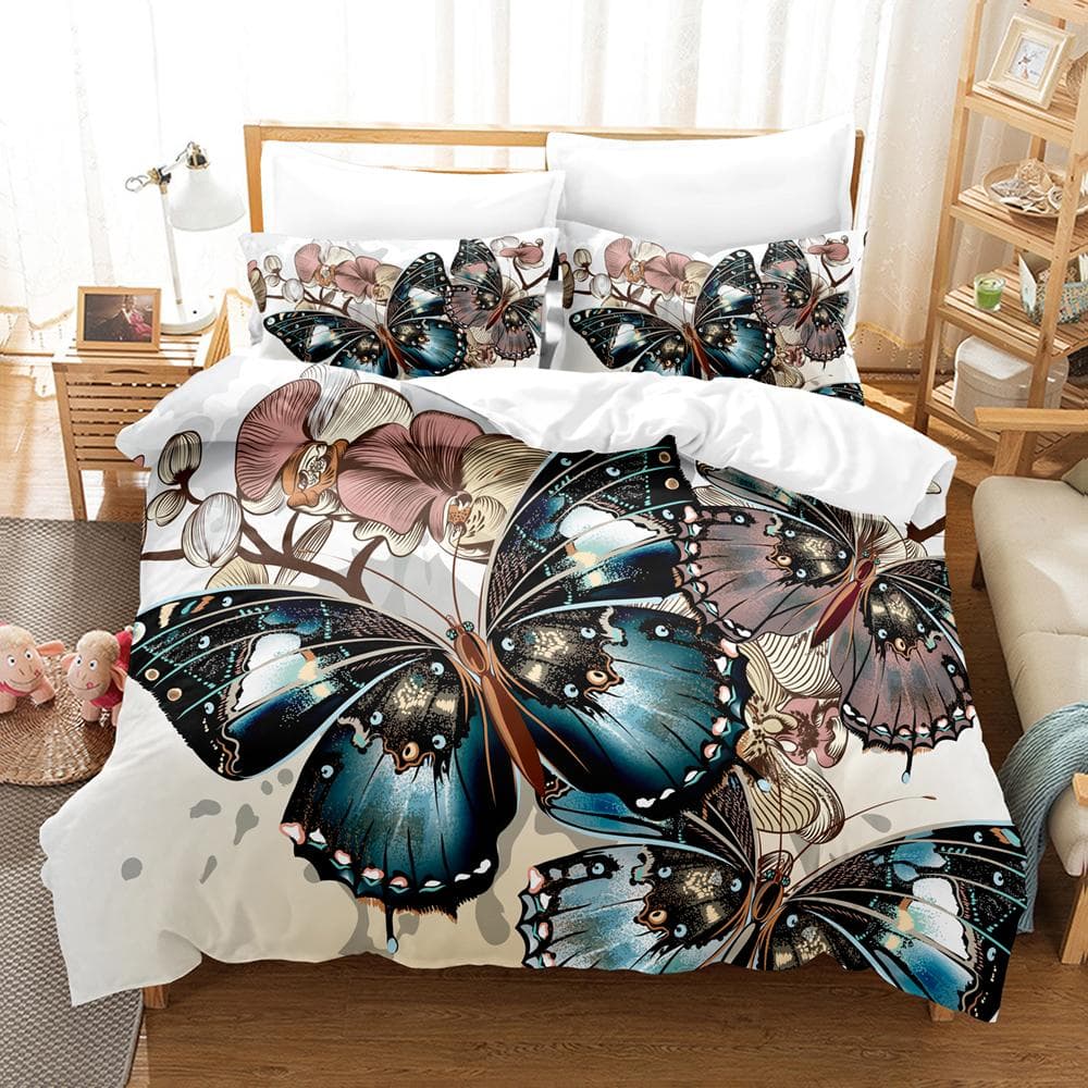 Butterfly Bedding Set Single Twin Full Queen King Size Butterfly Bed Set Aldult Kid Bedroom Duvetcover Sets 3D Anime 037 EU single(135x200cm)