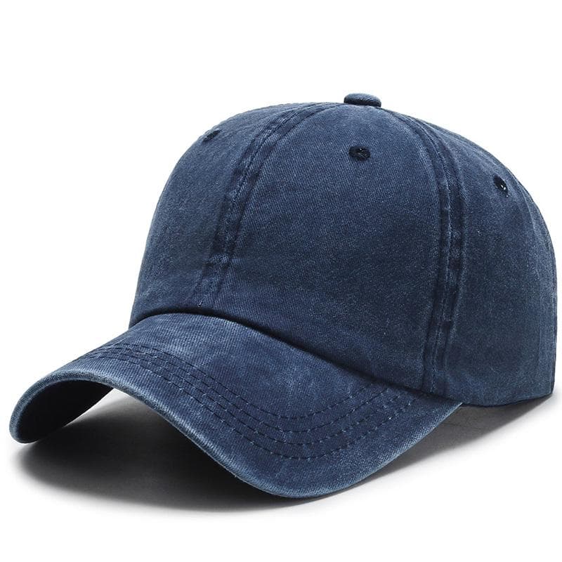 New Unisex Cap Adjustable Washed Cotton Solid Color Plain Baseball Cap Streetwear Leisure Hat Cap 54cm-60cm navy blue