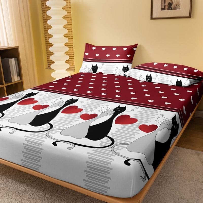 1 Simple Modern Heart-Shaped Geometry Printed Matte Fitted Sheet, Bedroom Printed Bed Cover, Bedding (Excluding Pillowcases) 71x132cm