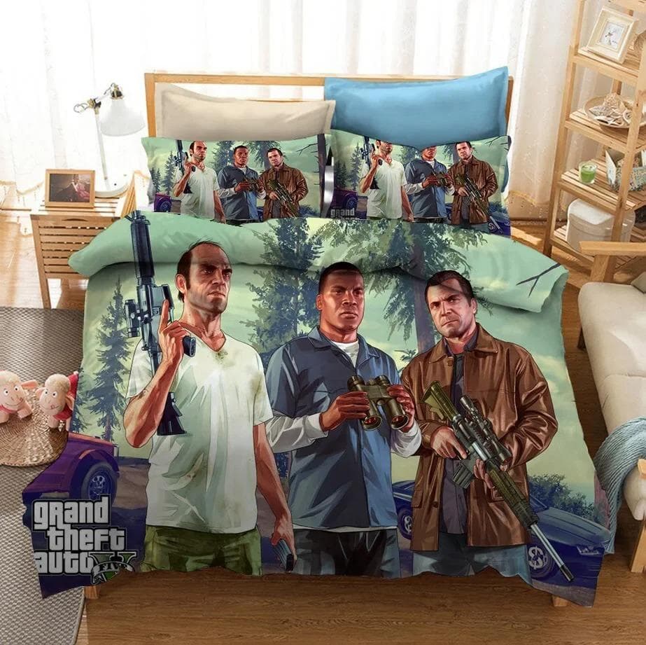3D Cartoon Game Grand Theft Auto Duvet Cover with Pillow Cover Bedding Set Single Double Twin Full Queen King Bed Set Room Decor 70x133cm 2pcs