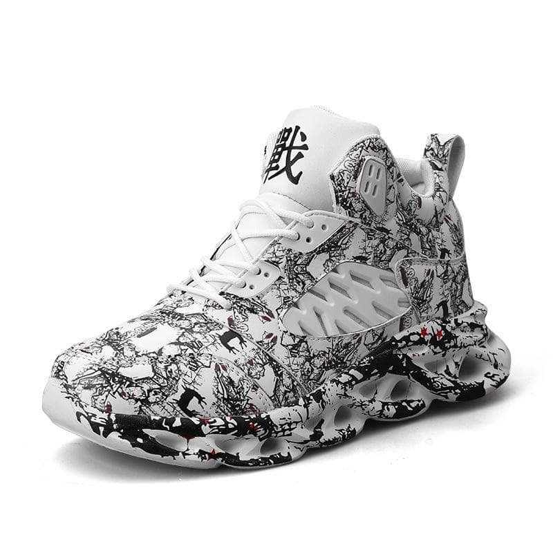 Men's Fashion Thick Bottom Breathable Basketball Shoes Men's High Top Sneakers 46 white