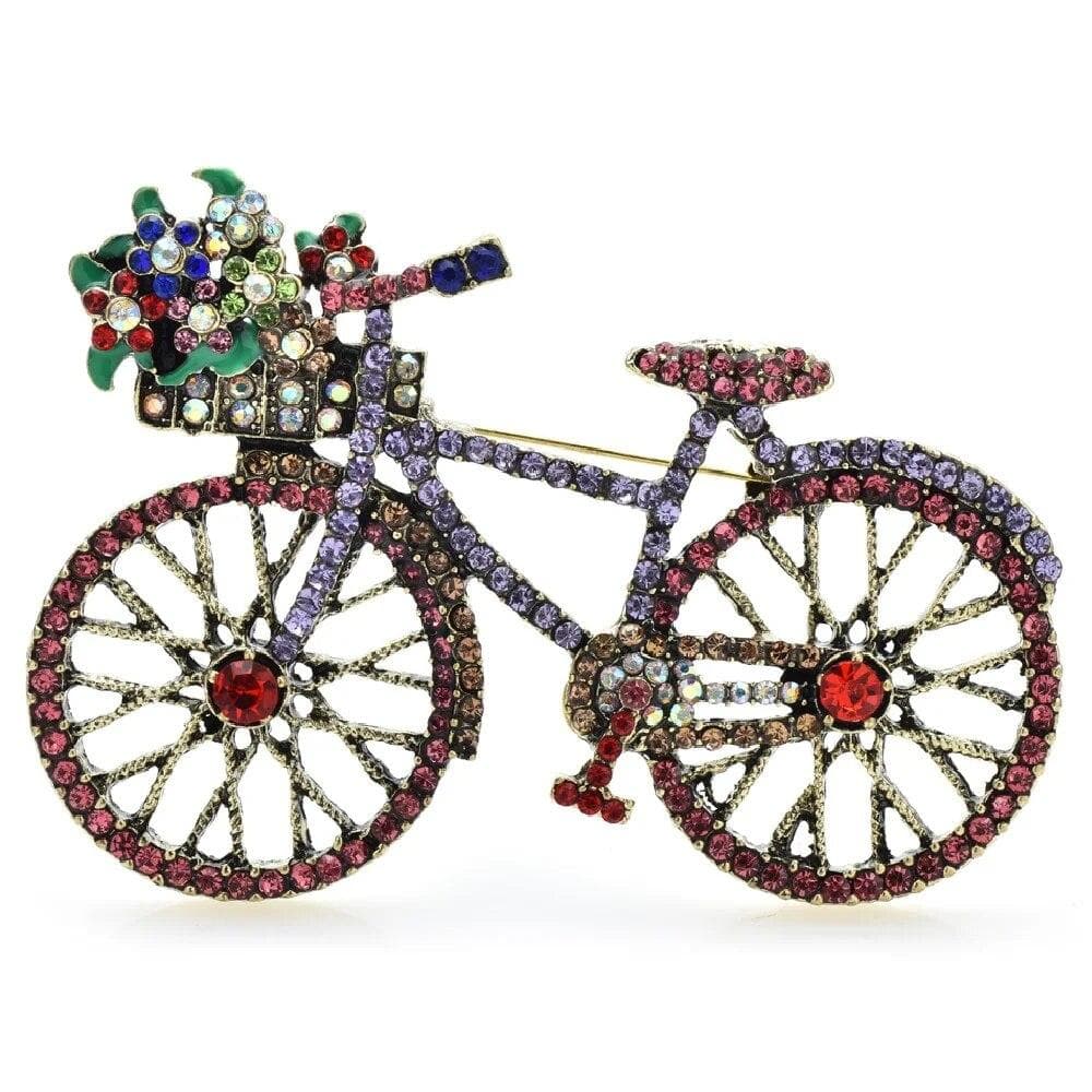 Wuli&baby Shining Bicycle Brooches For Women Unisex 2-color Beautiful Taking Flowers Bike Brooch Pins Gifts pink