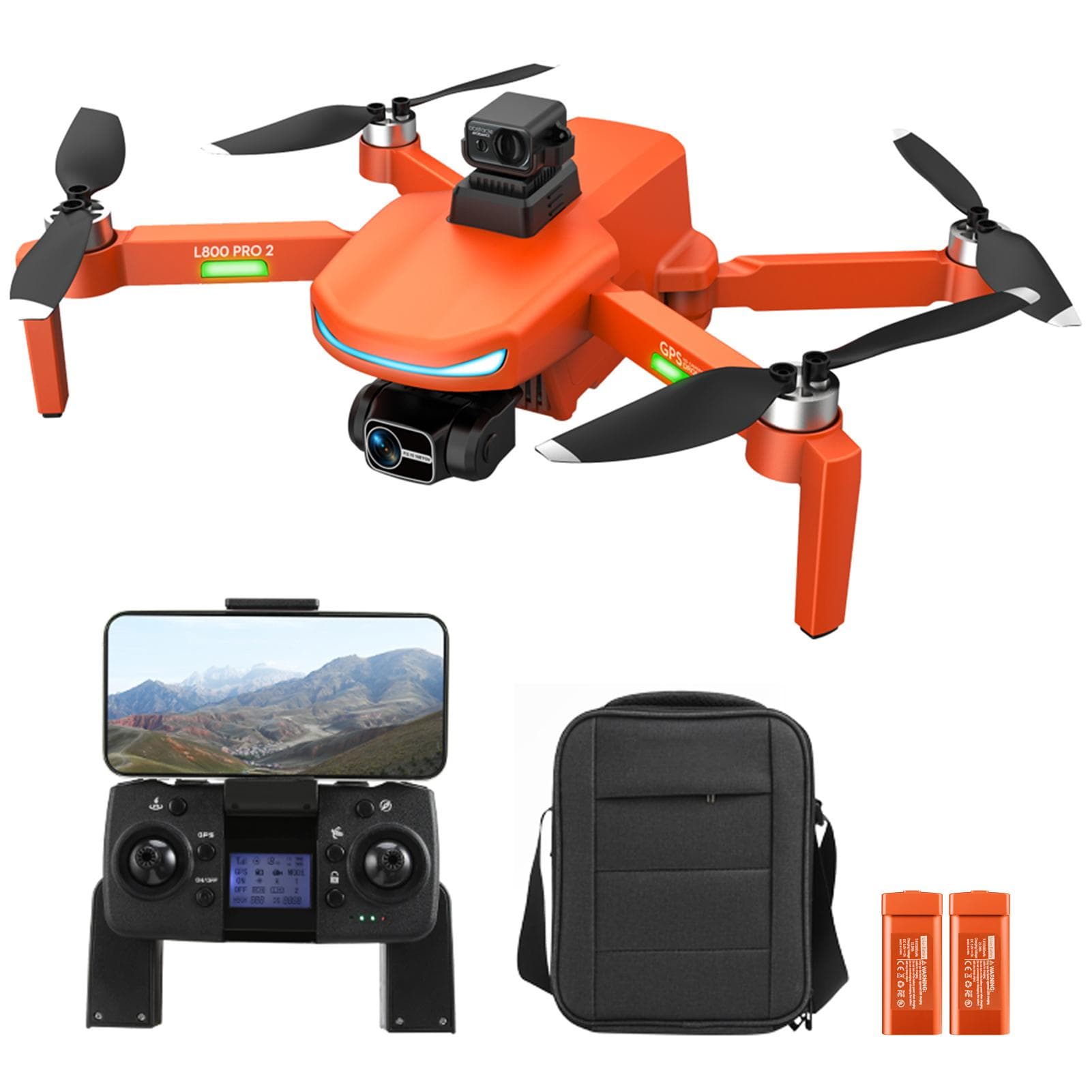 GPS RC Drone with Camera 4K 5GWifi 3-axis Gimbal 25mins Flight Time Brushless Quadcopter Fly Around orange-with obstacle avoider-2 battery orange