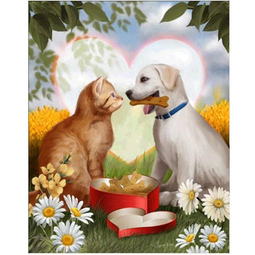 Full Round Diamond Dog and Cat Diamond Painting Cross Stitch 20X30CM