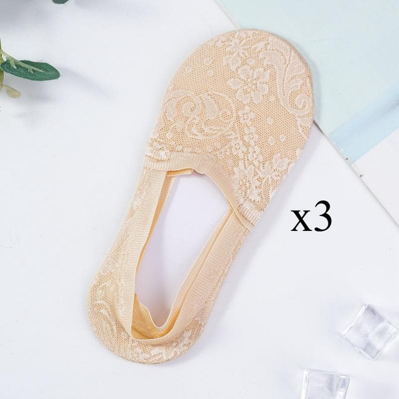 3 Pairs Women Ankle Socks Summer Fashion New Style Lace Flower Short Socks Antiskid Invisible Socks One size