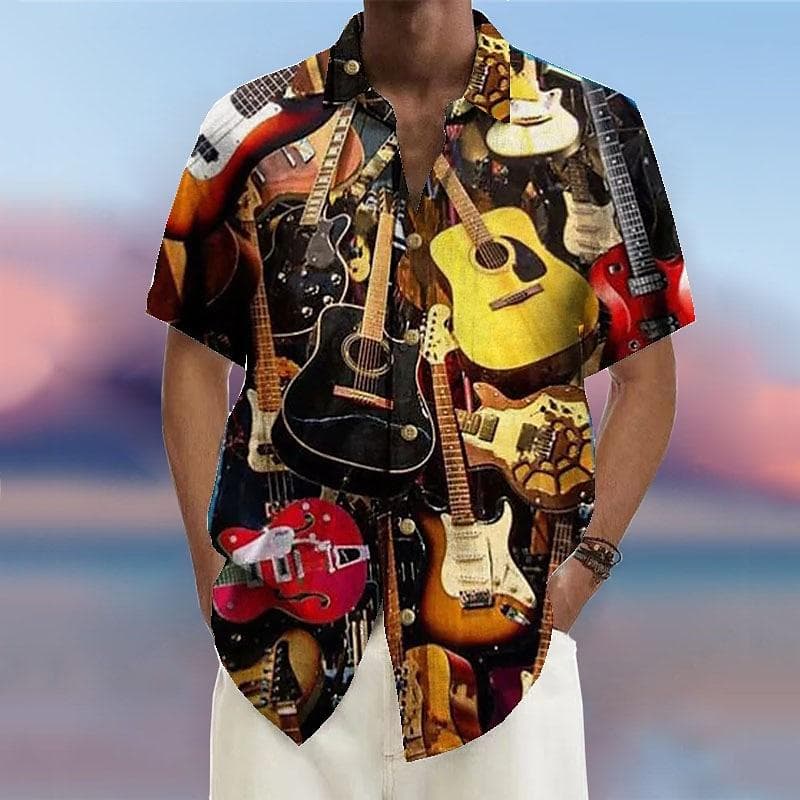 Men's 3D Concert Printed Shirt Button Up Shirt Casual Shirt Summer Shirt Short Sleeved Daily Vacation Clothing L yellow