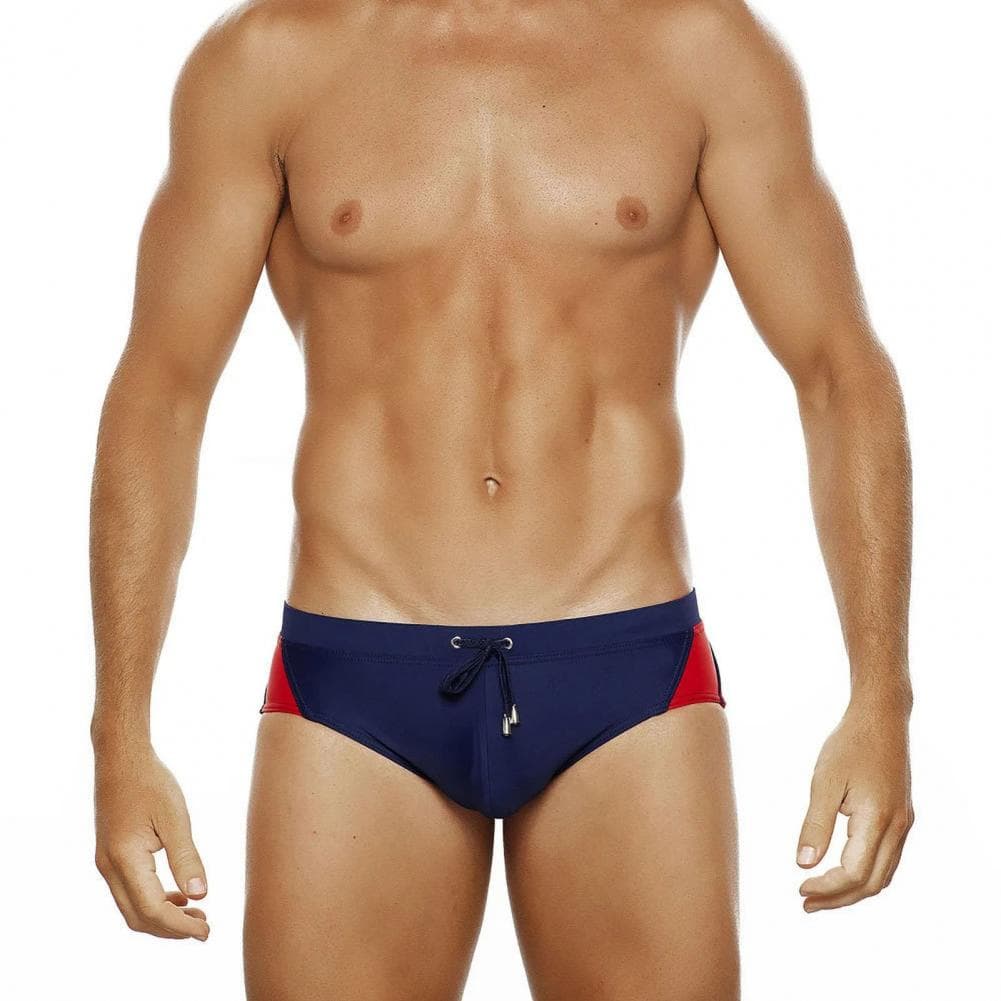 Men Swimming Briefs Low Waist Anti-exposure Drawstring Color Matching Soft Quick Dry Breathable Slim Fit Bathing Surfing Water S L dark blue