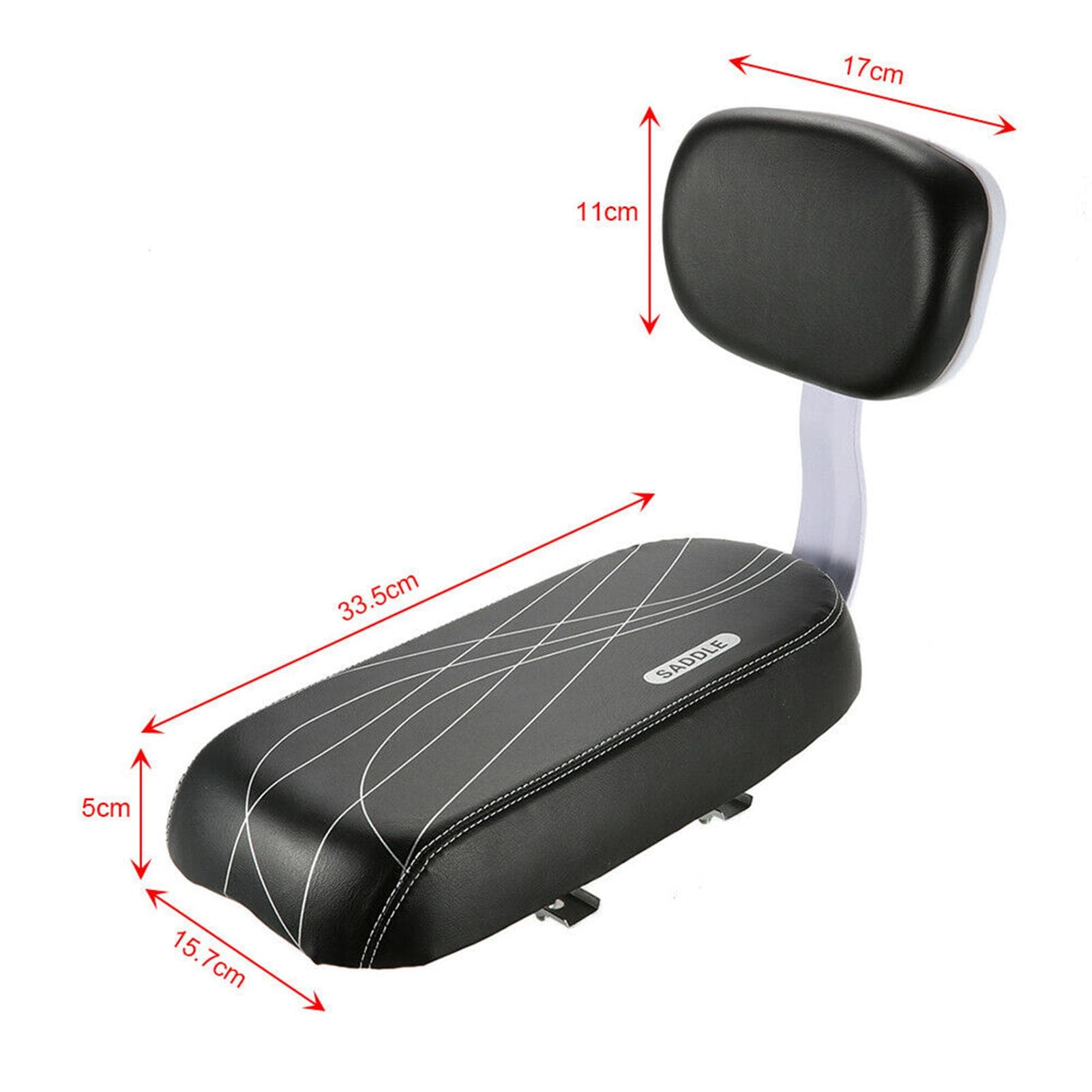 Bike Back Seat PU Leather Soft Cushion Rear Rack Seat with Backrest black
