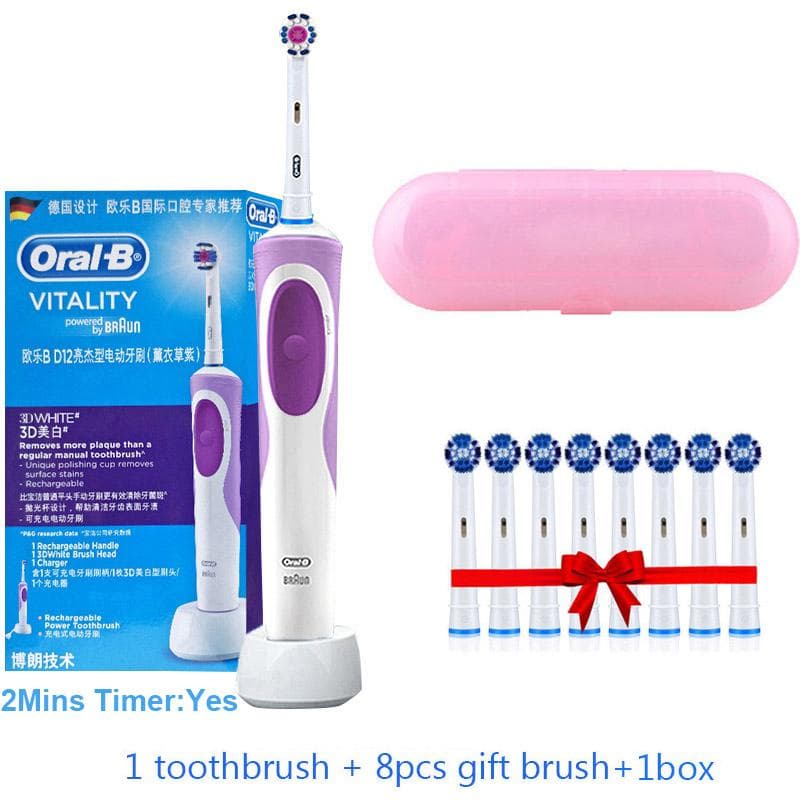 Oral B Dual Clean Electric Toothbrush Rotation Vibration Type Rechargeable Oral B Tooth Brush with 8 Brush Heads + Storage Box