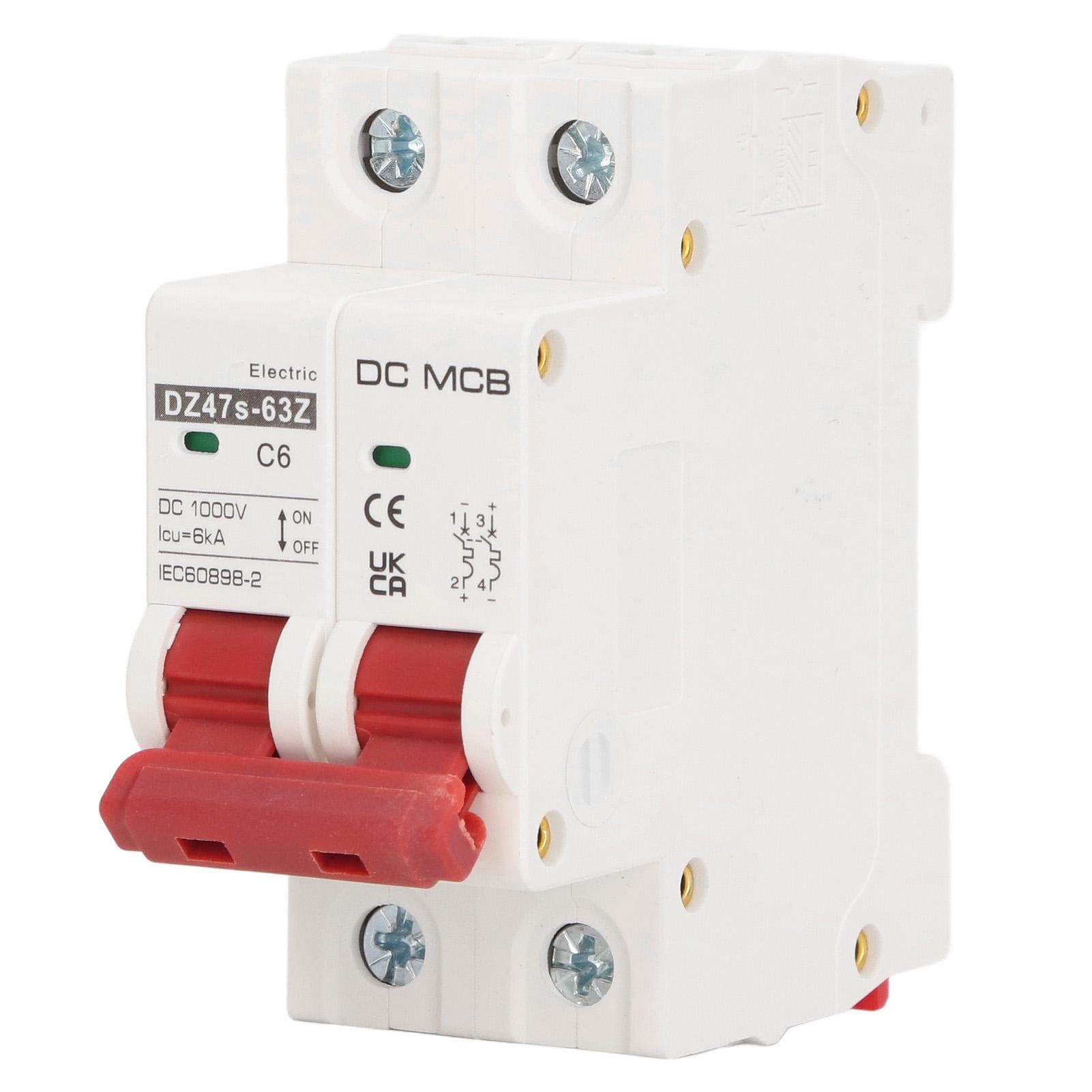 DC Miniature Circuit Breaker 2P Breaking Capacity 6000A Mini 6A Circuit Breaker for Solar PV System