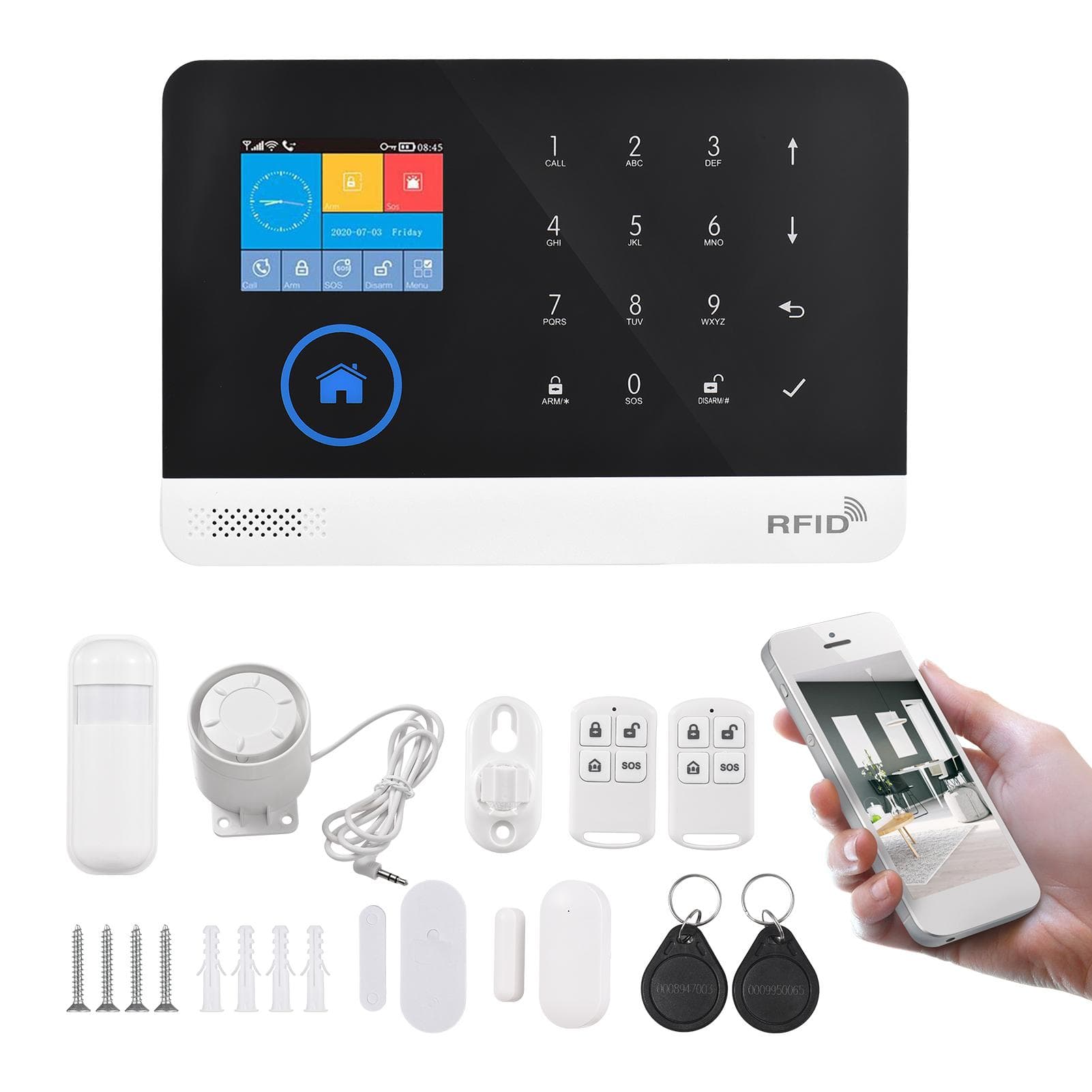Security Alarm System for House 2.4G WiFi GSM 2.4 inch TFT LCD Display Wireless Home Security Alarm US Plug