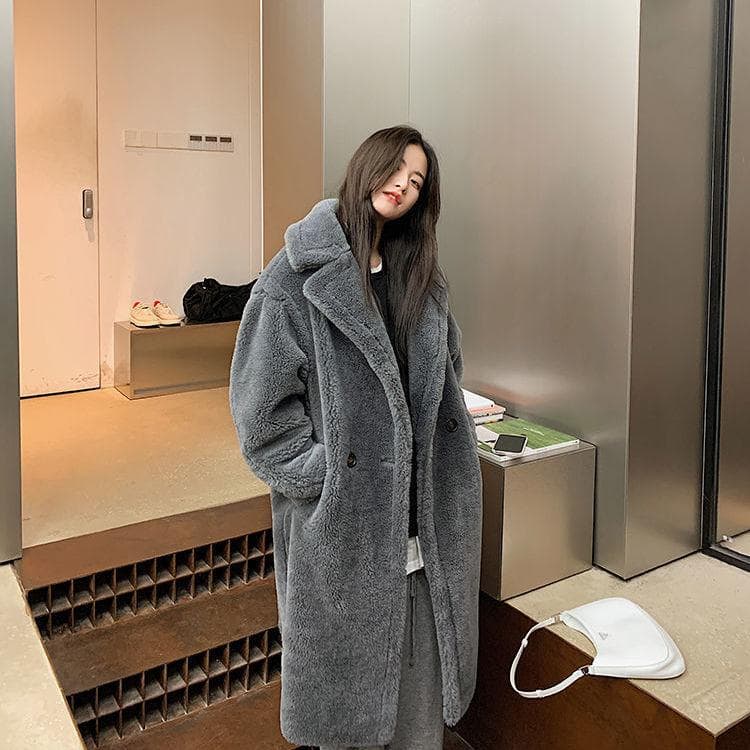Long Teddy Bear Jacket Coat Women Winter Thick Warm Oversized Chunky Outerwear Overcoat Women Faux Lambswool Fur Coats S dark gray
