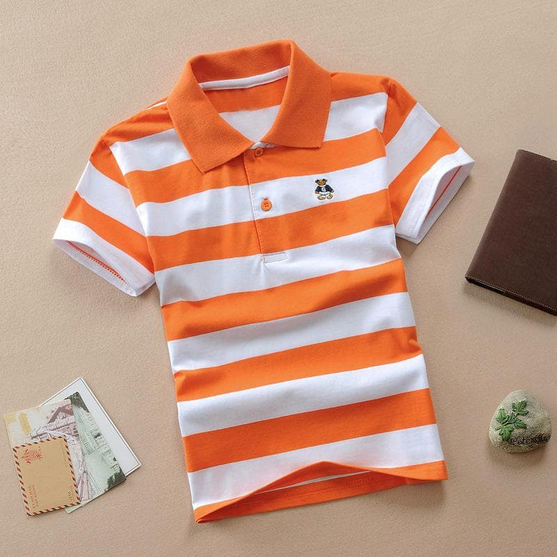 Boys' Short-sleeved T-shirt Polo Shirt Pure Cotton 1-12 Years Old Shirt Medium and Large Children's Striped Lapel Cotton T-shirt Summer 100cm