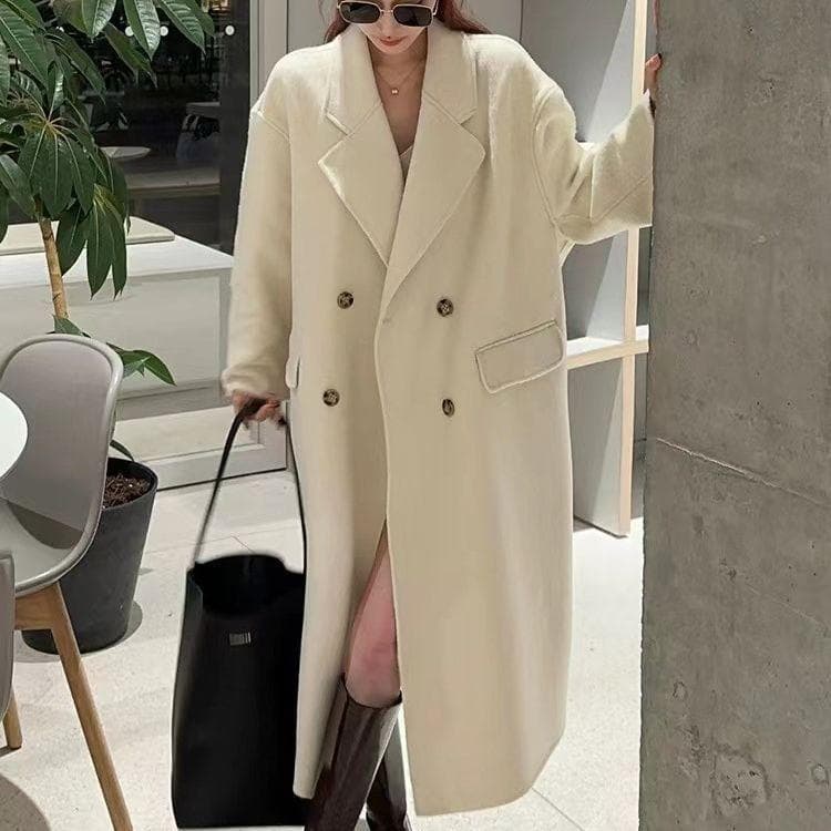 Autumn and Winter High-end Double-sided Cashmere Coat Women's New Hand-sewn Suit Collar Hand-sewn Woolen Coat M