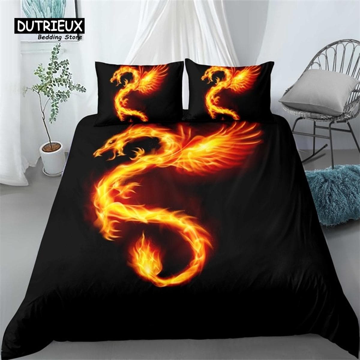 Flaming Phoenix Duvet Cover Full Queen Phoenix Nirvana Fired Volcano Bedding Set Microfiber Comforter Cover For Teen Adult Decor EU single(135x200cm)