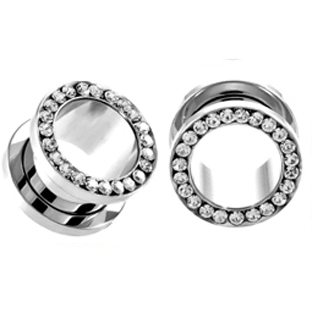 2pcs Blue Red Crystal CZs Ear Expander Body Piercing Jewelry Stainless Steel Flare Flesh Tunnel Ear Plugs Ear Stretcher 3-25mm 7/8'' (22 mm) white