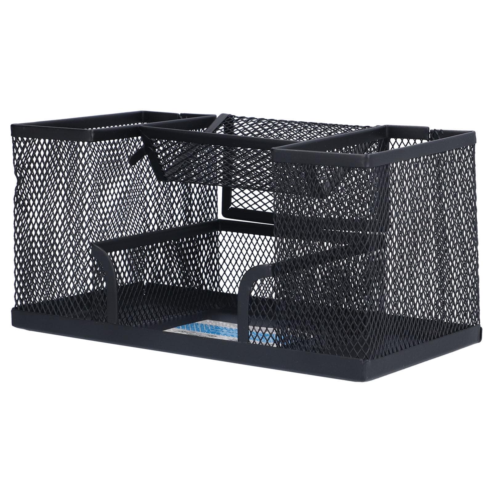 Pen Holder Metal Rectangular Grid Pencil Container Black Desk Storage Box for Office