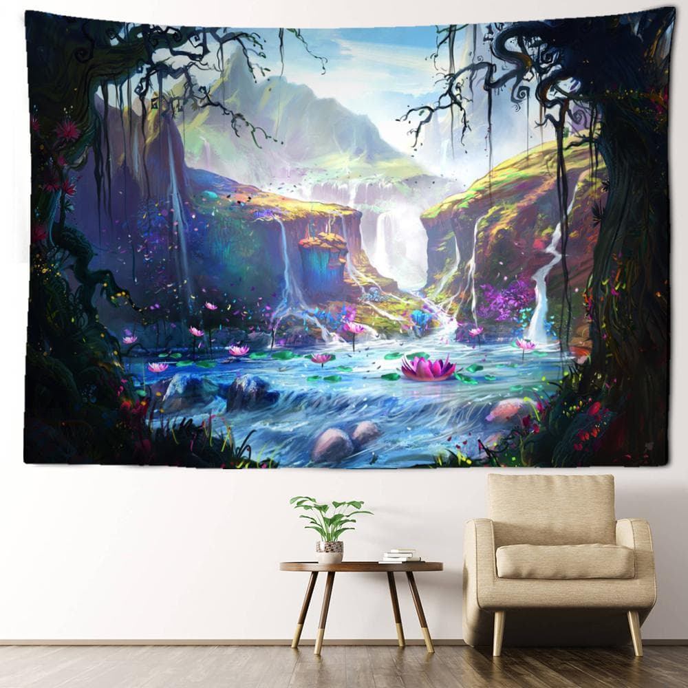 Cartoon Dream Lotus Tapestry Wall Hanging Kawayi Scenery Hippie Tapies Simple Girls Dormitory Home Decor 95x70CM