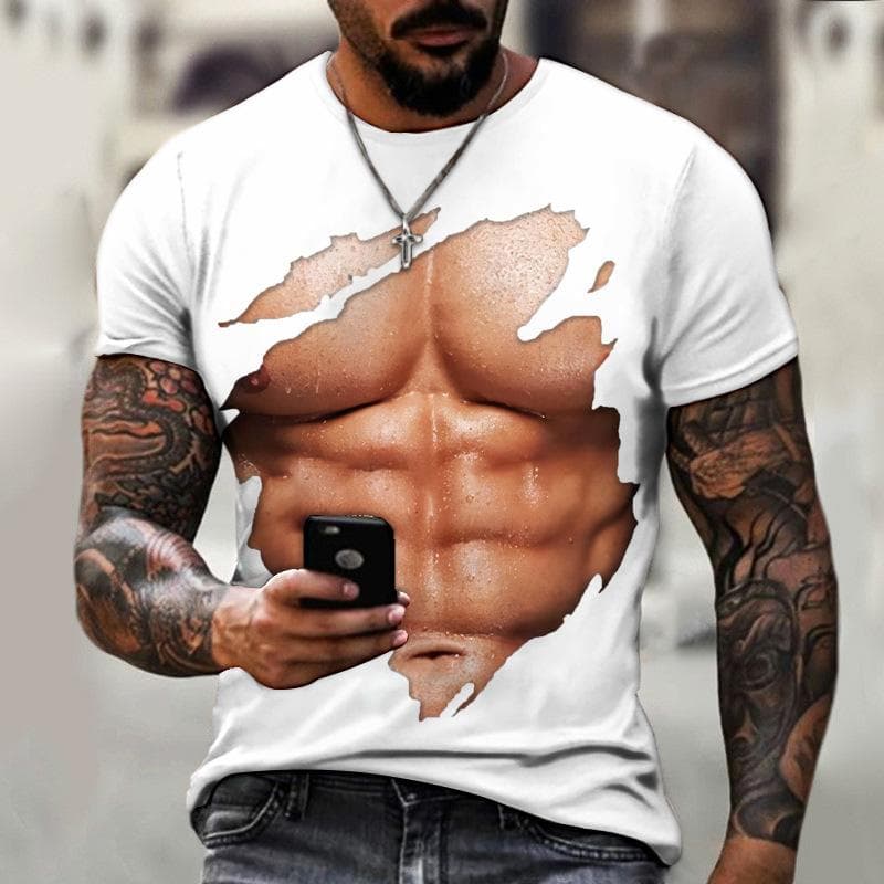 Muscle Men T-shirt Abdominal Muscle3D Printed Men's Fashion Personality Short Sleeve Summer Cool Streetwear Oversized Tops 5XL