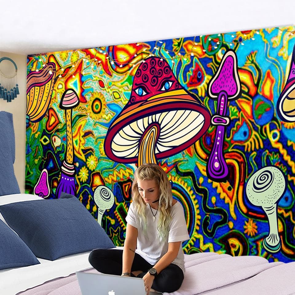 Mushroom Tapestry Wall Hanging Mandala Bohemia Psychedelic PiZZ Witchcraft Hippie Colorful Art Room Decor 95x70CM
