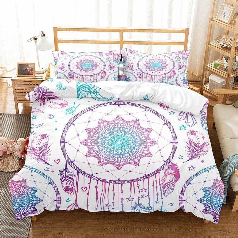 Dreamcatcher Duvet Cover Set Boho Mandala Bedding Set For Girls Adults Purple Dream Catcher Comforter Cover Soft Polyester EU single(135x200cm)