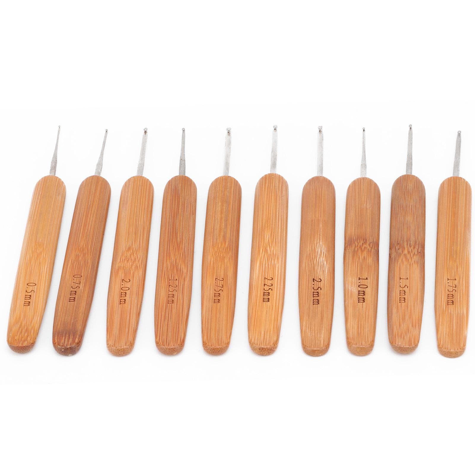 10pcs Crochet Hooks Carbonized Bamboo Handle Iron Knitting Needle for Knit Clothes