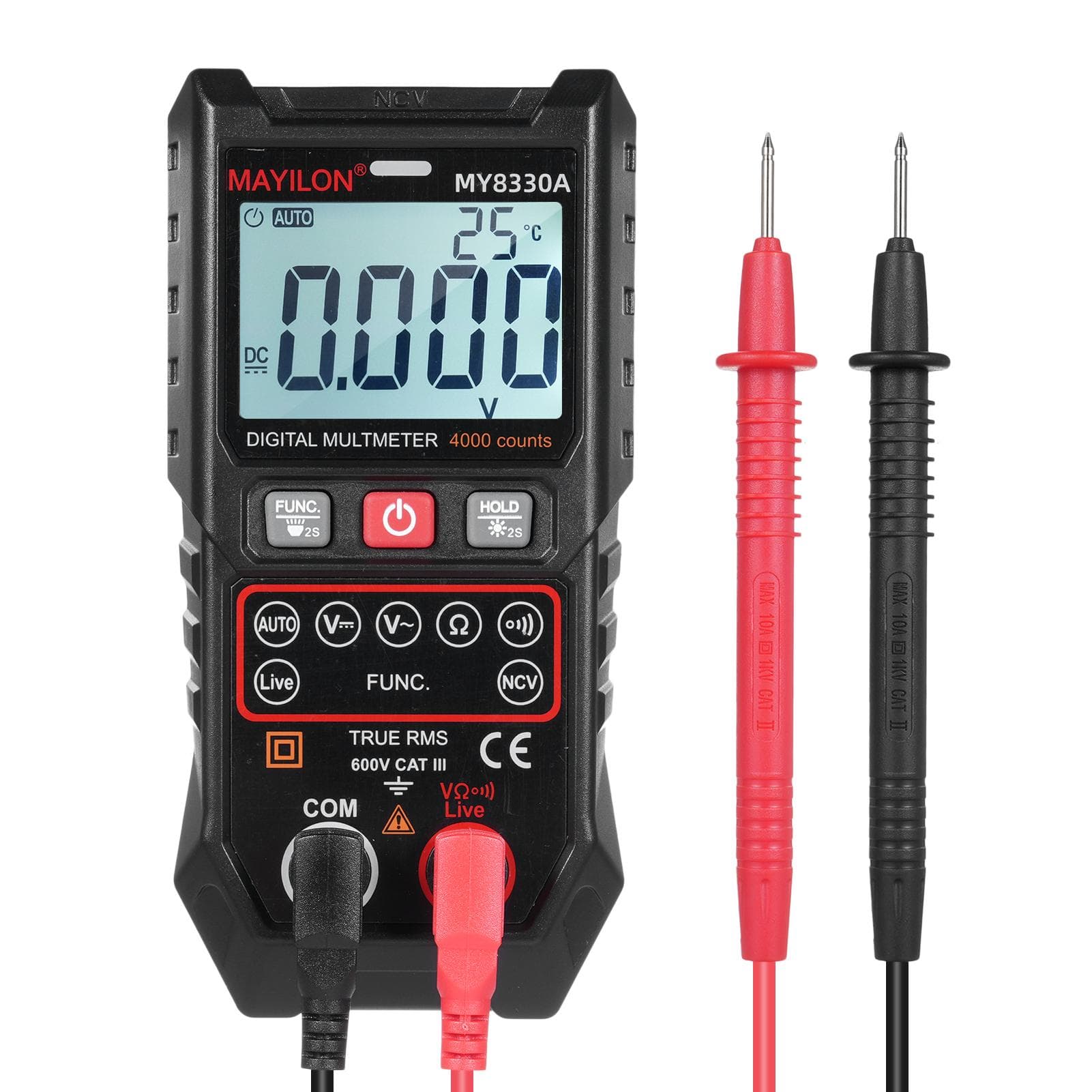 MAYILON Digital Multimeter Voltage Tester 4000 Counts TRMS AutomaticManual Ranging Multi Tester black