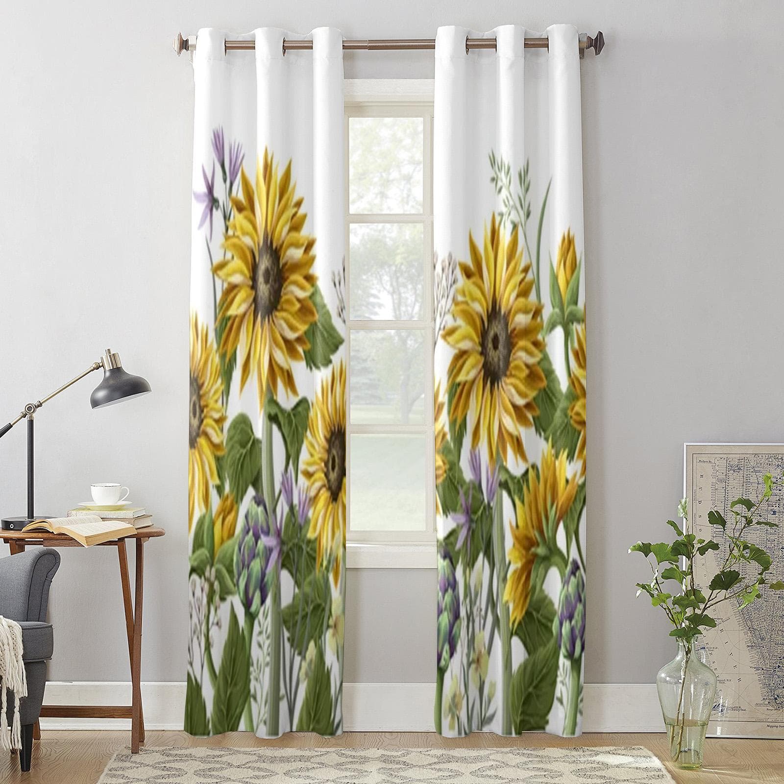 Sunflowers Bouquet Window Curtains For Living Room Bedroom Luxury Modern Kitchen Curtains Fabric Drapes 135W x 60H(cm) x1