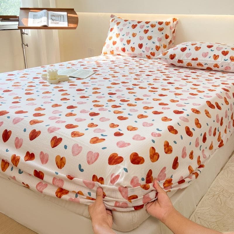 Bed Sheet with Elastic Washed Cotton Blue Flower Printed Fitted Sheet Single/Queen/King Mattress Cover for Double Beds 90x200cm 1pc