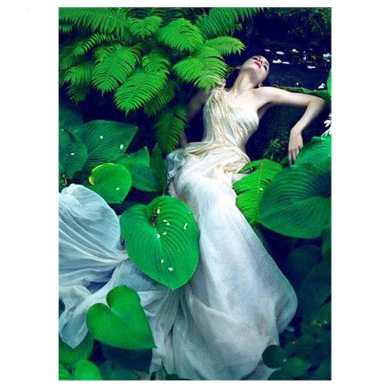 diamond painting Green plant leaves woman Cross Stitch Diamond Embroidery 20X30CM