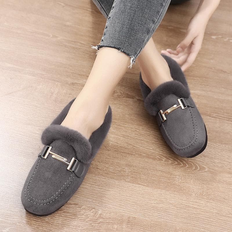 Women Winter Casual Shoes Moccasins Soft Flat Non-slip Loafers Fashion Comfort Warm Plush Bow Slip on Female Cotton Shoes 41