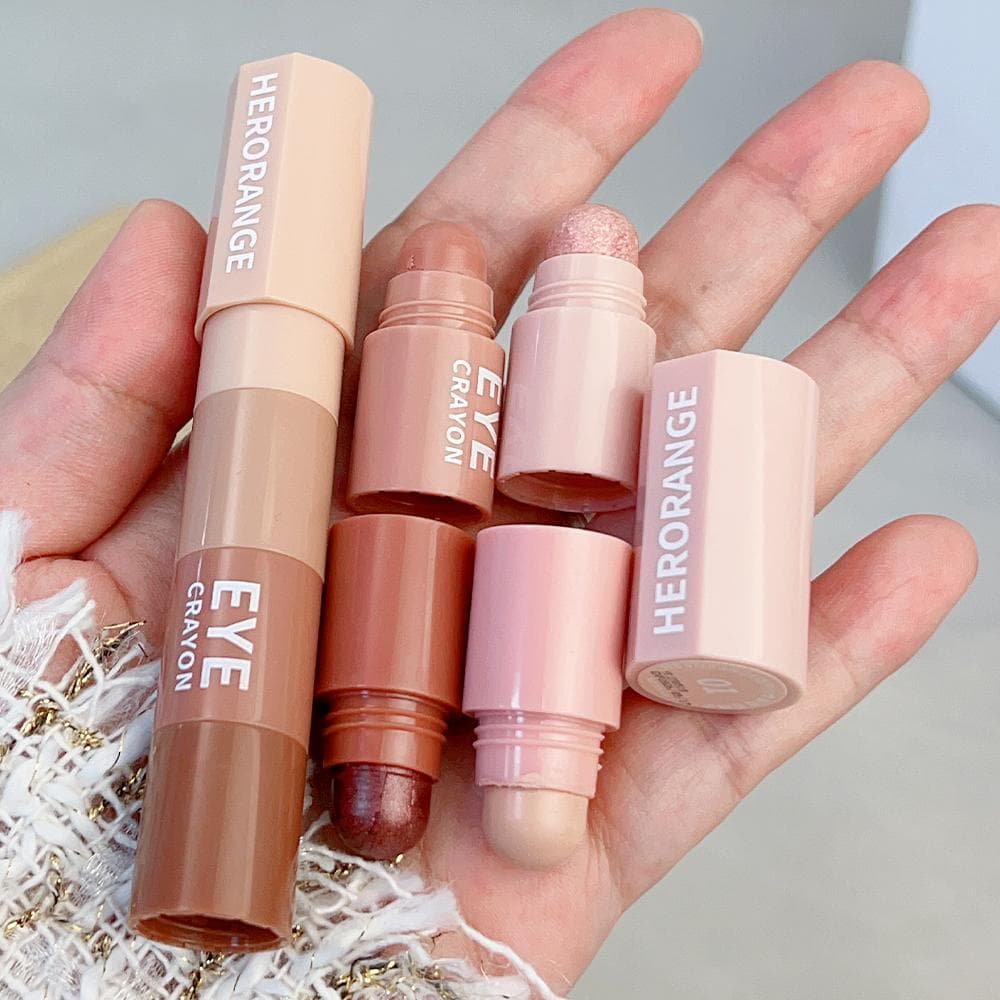 4 In 1 Pearlescent Highlighter Eyeshadow Stick Waterproof Lasting Glitter Eye Shadow Eyes Makeup Cosmetics brown