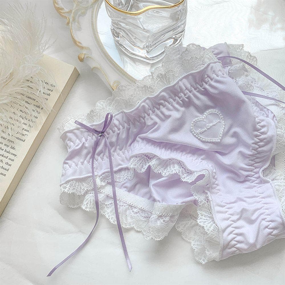 Cute Heart Kawaii Lingerie Lace Underwear Women Girls Ruffles Panties Briefs Thongs Panty YSL XL purple